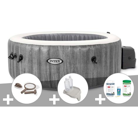 Kit spa gonflable Intex PureSpa Baltik rond Bulles 4 places + Kit d'entretien + Porte-verre + Kit de traitement brome