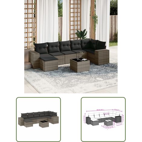 The Living Store 8-tlg. Garten-Sofagarnitur mit Kissen Grau Poly Rattan - Gartenmöbel - Esstischgarnituren - Outdoor Möbel - Lounge Set - Rattan Gartenmöbel (1/3)