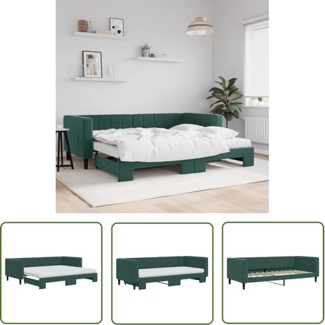 vidaXL Tagesbett Ausziehbar mit Matratzen Dunkelgrün 90x200 cm Samt (1/5)