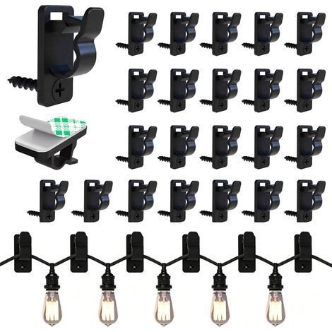 Lot de 60 Crochet pour Guirlande Lumineuse Exterieure, Crochet pour Guirlande Lumineuse à Vis, Clips de Fixation Guirlande Noirs, Crochet Mural a Visser pour Fixation Guirlandes Exterieur