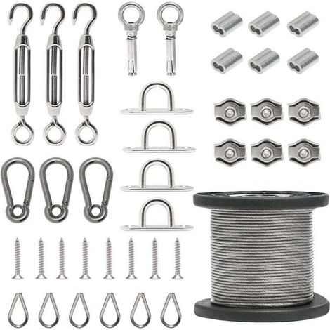 50m Steel Cable Kit, Stainless Steel Cable Kit, Stainless Steel Cable Fixing, Stainless Steel Cable, Steel Cable - 16, (1/4)