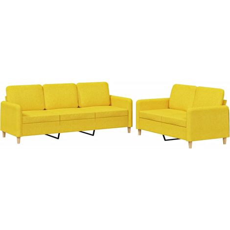 Maison Exclusive - Set di Divani 2 pz con Cuscini Giallo Chiaro in Tessuto (1/5)