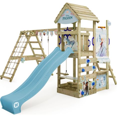 Wickey Spielturm Klettergerüst Disney Story mit Schaukel & Rutsche, Kletterturm mit Sandkasten, Leiter & Spiel-Zubehör - Mickey & Friends