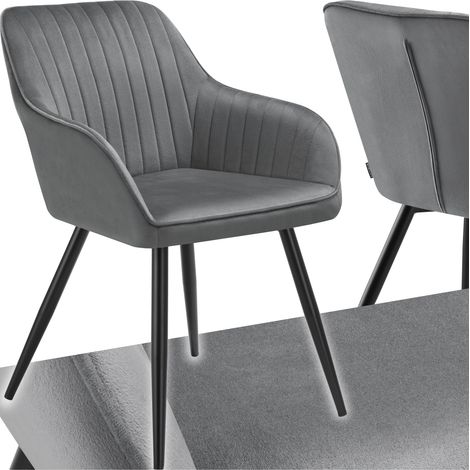Chaise de salle à manger en velours matelassée capitonnée gris (1/5)