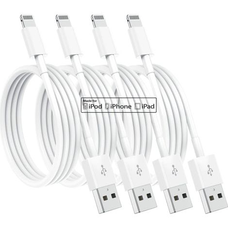 Lot de 4 câbles de charge Apple de 2 m [Certifiés Apple MFi] pour iPhone, charge rapide Lightning, compatibles avec iPhone 12/11/11 Pro/11 Max/X/XS/XR/XS Max. (1/5)