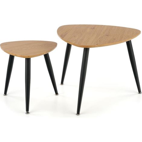 Ensemble de deux tables gigognes de style industriel avec plateaux aspect chêne doré TARANIS (1/5)
