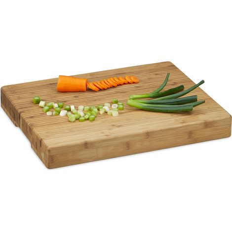 Relaxdays Striped Chopping Board, Bamboo Cutting Board, Size: ca 5.5 x 45 x 35 cm, Recessed Grip, Oiled, Natural