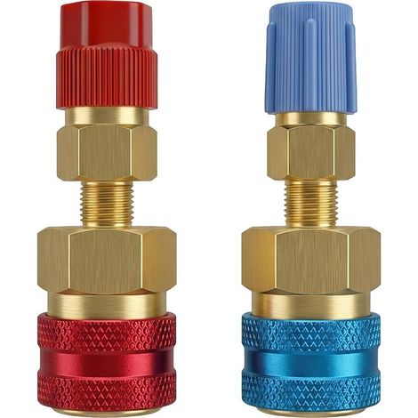 Adaptateurs R1234yf vers R134a, Kit de Coupleur Rapide Air Comprimé pour Recharge Climatisation Voiture, Raccord de Réfrigérant Connecteur Côté Haut et Bas Pression en Laiton (1/5)