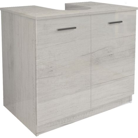 Mama Store Copricolonna Mobile in Kit da Montare Sottolavabo con 2 Ante Quercia Bianco, L. 70cm x P. 46cm x H.62cm