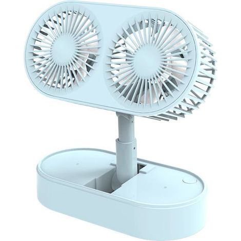 Klappbarer Tischventilator mit zwei rotierenden Motoren, 3 Geschwindigkeitsstufen, USB-aufladbar, tragbar, für Zuhause, Küche, Camping und Outdoor-Aktivitäten. (1/5)