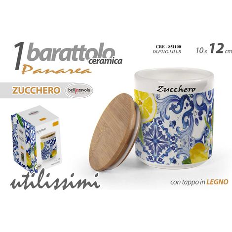 PANAREA BARATTOLO IN CERAMICA PER ZUCCHERO CON TAPPO IN LEGNO 10X12 CM