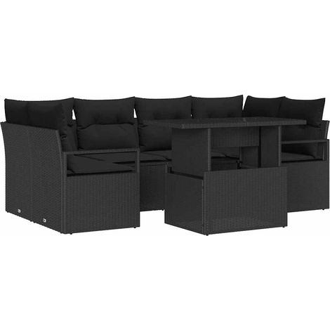 Maison Exclusive - Ensemble de canapé de jardin 7 pcs Noir Poly rotin (1/5)