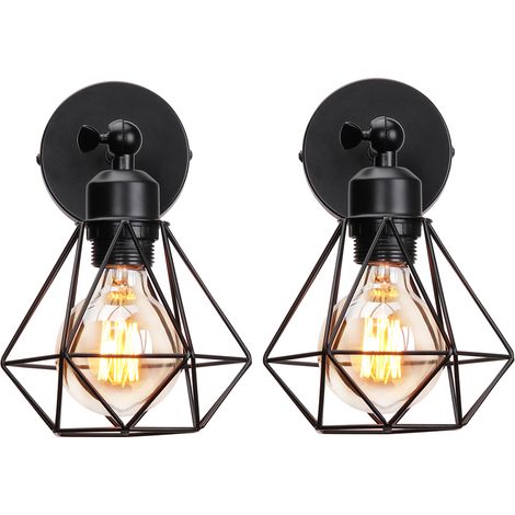 2er Wandleuchte E27 Industriell Metall Wandlampe Einstellbarer Lampenschirm für Wohnzimmer Küche Flur - Schwarz