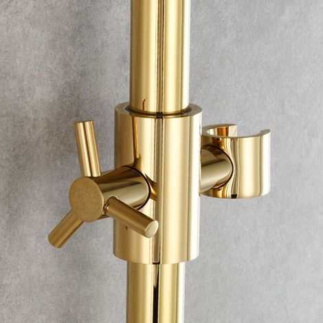 Adjustable 25mm brass shower head holder, ideal for bathrooms, titanium gold finish. (1/5)