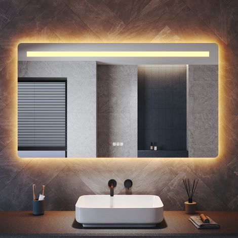 ELEGANT Bathroom LED Mirror with Shaver Socket Anti-Fog and 3 Lighting Modes Double Light Strips, Square 1200x700mm