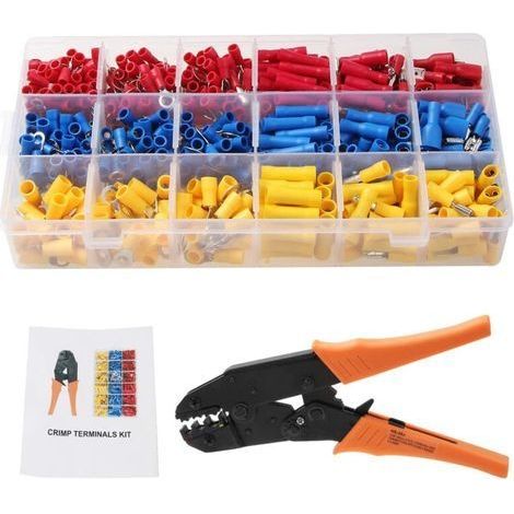Crimpzange für Kabelschuhe, Ratschen-Crimpzange für Kabel mit einem Querschnitt von 0,5–6 mm², Crimpzange für Kabelschuhe mit 700 isolierten Crimpverbindern (1/4)