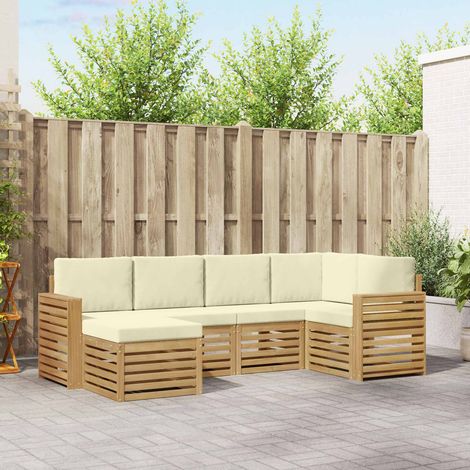 vidaXL Outdoor-Sofagarnitur 6 pcs Weiß und Creme Polyester (1/5)