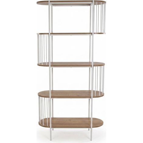 Scaffale Espositore Moderno Ripiani Legno Metallo Soggiorno Ufficio Neyla 172