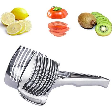 Coupe-tomates multifonction 18,5 x 8 cm en acier inoxydable 304, avec fonction pince, coupe-tomates et coupe-pommes de terre, lavable au lave-vaisselle, argent (1/5)