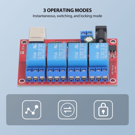 Module relais USB 4 canaux HID sans pilote, commande par ordinateur, carte de contrôle PLC 12 V (1/5)