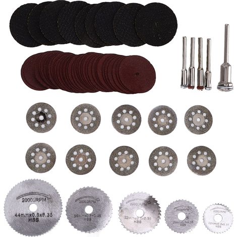 Lot de lames de scie diamantées, meules à rectifier, disques à tronçonner résine, outils de polissage rotatifs et ponçage. (1/5)