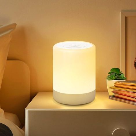 Lámpara de noche LED regulable con luz cálida y RGB - Lámpara de mesita de noche táctil recargable por USB para niños y adultos (1/5)