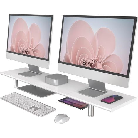 Support Ecran PC, 100cm, Hauteur Réglable, Ordinateur TV, Blanc (1/5)