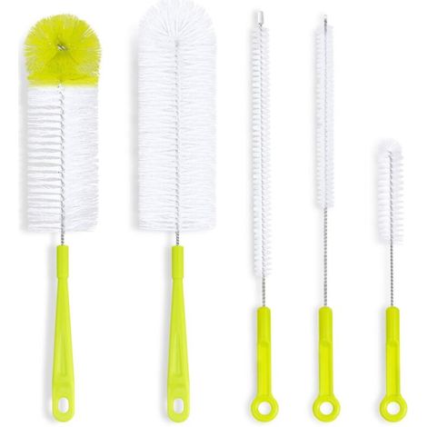 Goupillon - Lot de 5 Brosses à Long Manche pour Biberons et Bouteilles - 40 cm 34 cm 26,7 cm - Polypropylène Sans BPA (1/5)