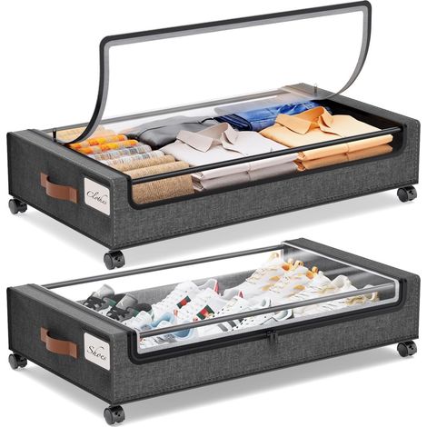 2 boîtes de rangement sous le lit avec roulettes, tiroirs métalliques à roulettes pour ranger vêtements et couvertures (804316 cm) (1/5)