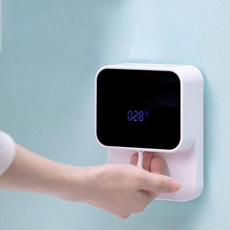 Distributeur de Savon Automatique Mural 280ml   Affichage Température  Rechargeable, Type C, Idéal pour Salle de Bain (1/3)