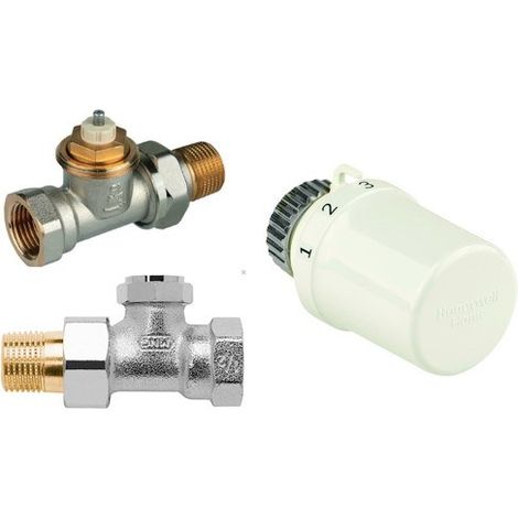 Set per radiatori ad alimentazione laterale: Testa Thera-6 T3019W0 + Valvola termostatica diritta con preregolazione, 1/2 pollice V2020DSX15 + Valvola di non ritorno, (1/5)