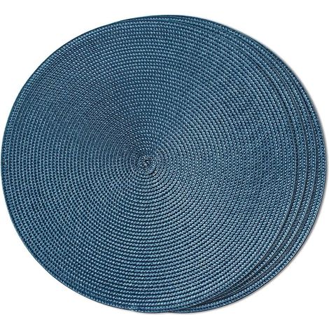 Set mit 4 runden, gewebten Platzsets für Esstische, waschbar, rutschfest, 38 cm (blau, 4 Stück) (1/5)