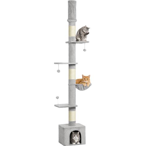 PawHut Floor to Ceiling Cat Tree, 230-250cm Multi-Level Cat Tower Light Grey (1/5)