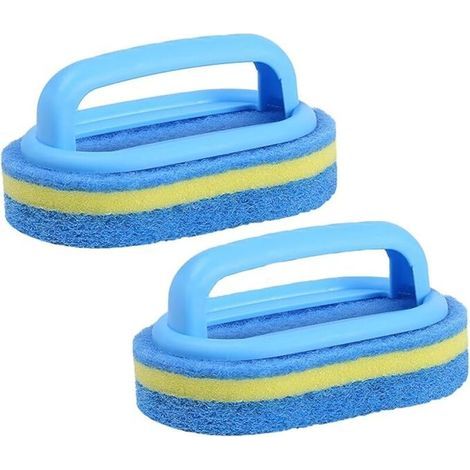 2 Piezas de Cepillos de Limpieza, Esponja de Limpieza Multiusos con Mango Ergonómico Cómodo para Baño, Cocina, Bañera (Azul) (1/5)
