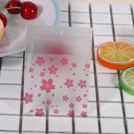 100 Plastiktüten für Hochzeiten mit orientalischem Kirschblütenmuster, 7x7cm, für Kekse, Süßigkeiten, Gastgeschenke (1/5)