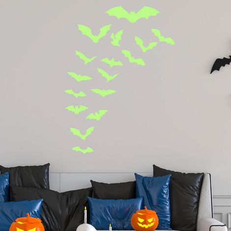 Halloween Lumineux Chauve-Souris Stickers Halloween Chauves-Souris Lueur dans l'obscurité Utilisé pour les Autocollants de Décoration à la Maison les Autocollants Muraux d'Halloween (1/4)