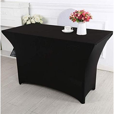 Housse pour Tables Nappe de Tables, Spandex Stretch Lycra Table de Couverture de Tissu 6 ft Pied rectangulaire Table à chevalets Banquet de Mariage 183 × 76 × 76 cm (Noir) (1/4)