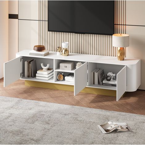 Mueble TV blanco 170 cm con 3 puertas, almacenaje regulable y gestión de cables HAVRYA (1/5)