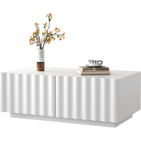 Table basse à motif ondulé avec deux tiroirs, table basse de salon moderne et minimaliste avec espace de rangement (1/5)