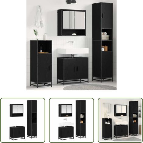 Holzwerkstoff -  Badezimmermöbel-Set 3 pcs Schwarz Eichen-Optik Holzwerkstoff (1/5)