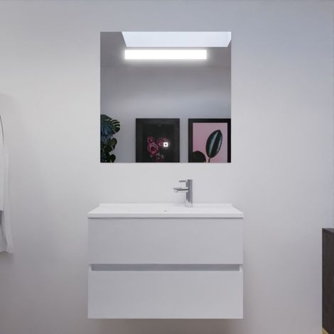BadezimmerMˆbel 80 cm ROSALY mit Waschtischplatte und Spiegel ElÈgance ht80 Ò Weifl Ò Waschtischplatte aus Kunstharz (1/5)