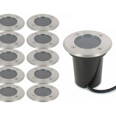 Juego de 10 focos empotrables de suelo CANYON INOX 304 GU10 IP67