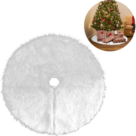 SWANEW Gonna per albero di Natale 90 cm/35 pollici, gonna per albero di Natale in pelliccia sintetica, decorazioni per albero di Natale, bianco (1/5)