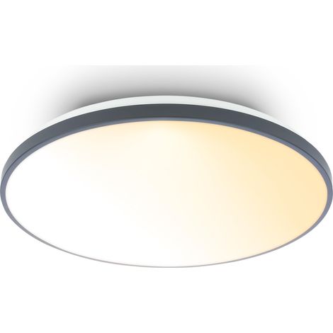 Plafonnier LED avec télécommande, intensité réglable, anneau décoratif, lumière du blanc chaud au blanc neutre, lustre salon, lustre chambre, 48 x 6,5 cm, anthracite (1/5)