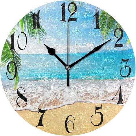 - 25 cm Moderne Palmiers Pendule Murale Petit Plage Mer Silencieuse Bois Horloge pour la CuisineChambreLe SalonSalle de Bain YYV (1/4)