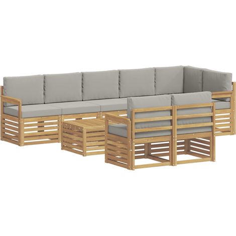 Set di divani da esterno 9 pz Bianco e Grigio Chiaro Poliestere vidaXL (1/5)