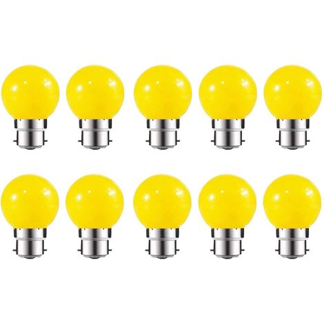 Lot de 10 ampoules LED couleur mini globe G45 B22 à baïonnette 3 W jaune pour décoration maison bar et fête (1/5)