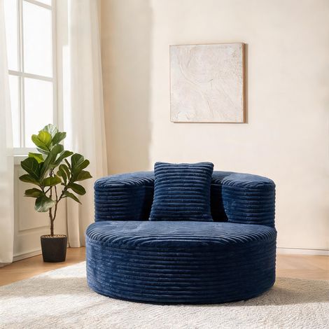 Pouf compressé en velours côtelé bleu avec coussin amovible (1/5)