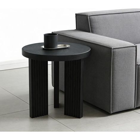 Table Basse 1 chaises aspect bois plateau rond finition foncée structure robuste surface décorative table gigogne (1/2)