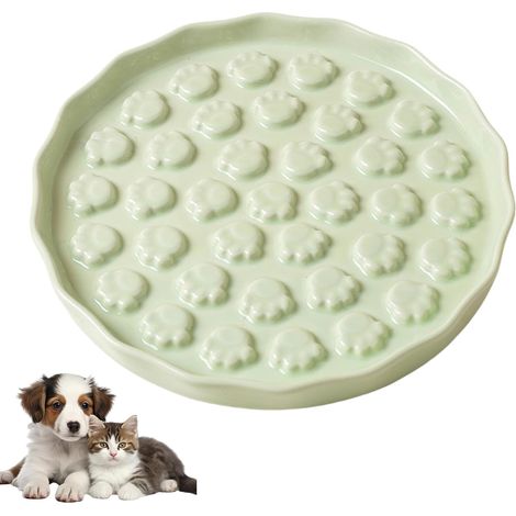 Gamelle anti-glouton en céramique pour chat et chiot, tapis à lécher pour chiens et chats, gamelle anti-étouffement interactive pour chien de petite et moyenne taille (verte) (1/5)